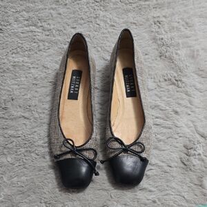 Stuart Weitzman vintage hounds tooth pattern bow flats narrow size 9
